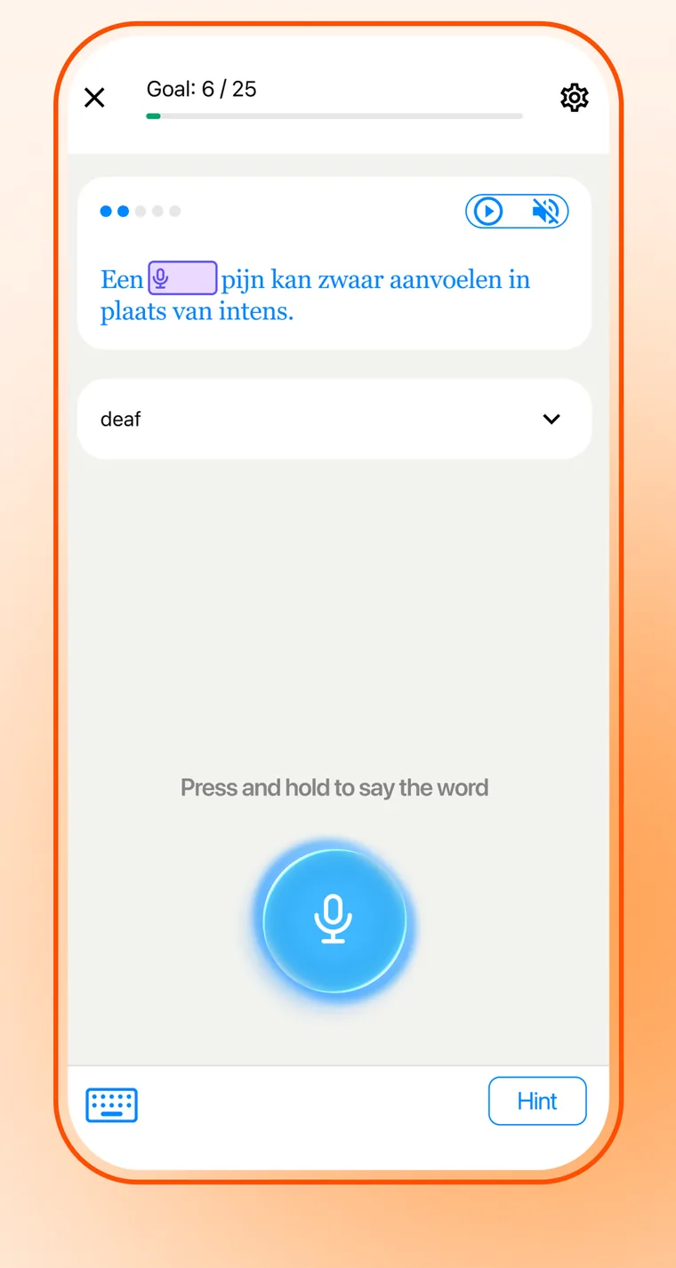 A pronunciation exercise with a microphone button